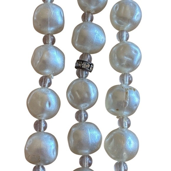 Vintage Brania Runway Black Glass & Clear Rhinestone Pearl Statement Necklace - Picture 7 of 9